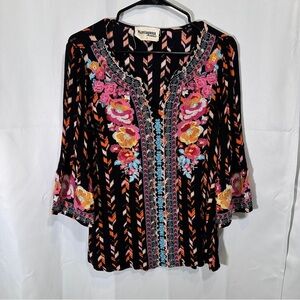 Savanna Jane Black Top with Floral Embroidery